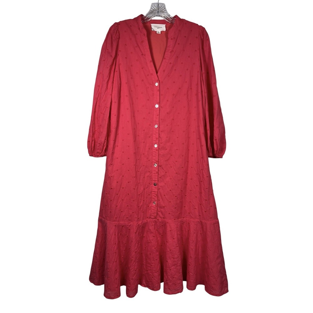 Tuckernuck POMANDER PLACE Sz S Dress Leila Midi Pink Red Button Swiss Dot NWOT
